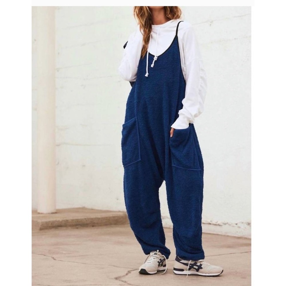 Free People Movement Hot Shot Cuddle Up Jumpsuit — Blue Fleece | S